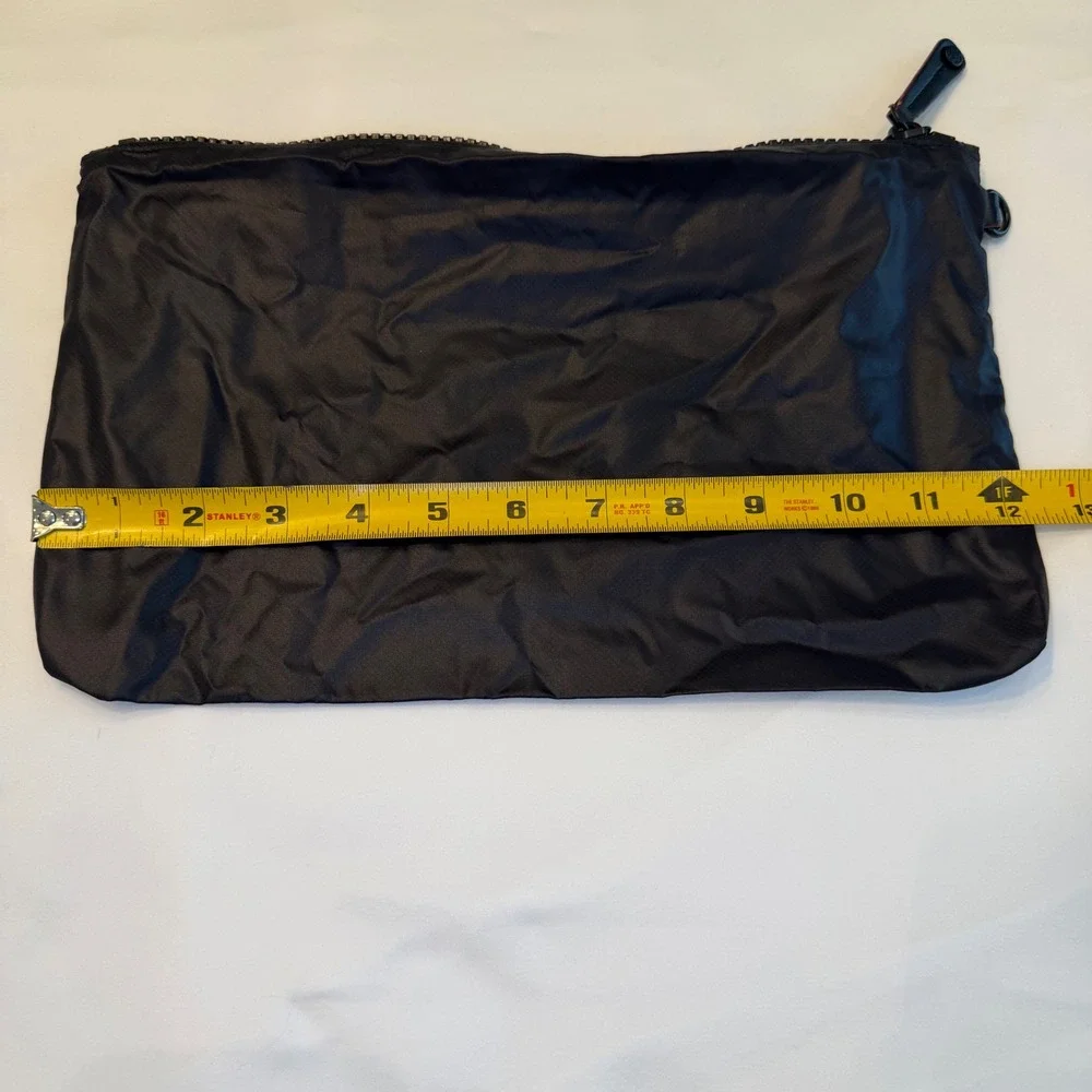 MZ Wallace Black Nylon Zipper Pouch Organizer Bag with Leather Logo Patch Large